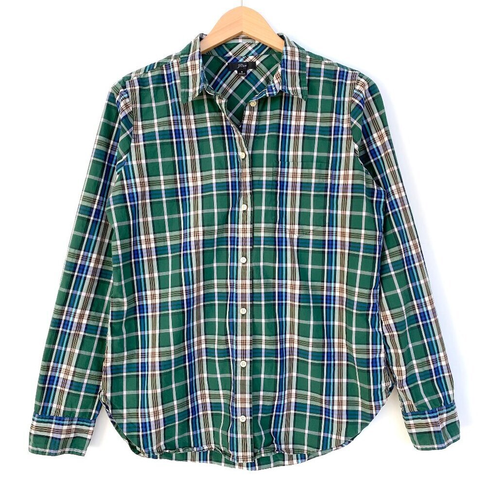 J. Crew Womens Green Tartan Plaid Long Sleeve Button Up Shirt Size 8